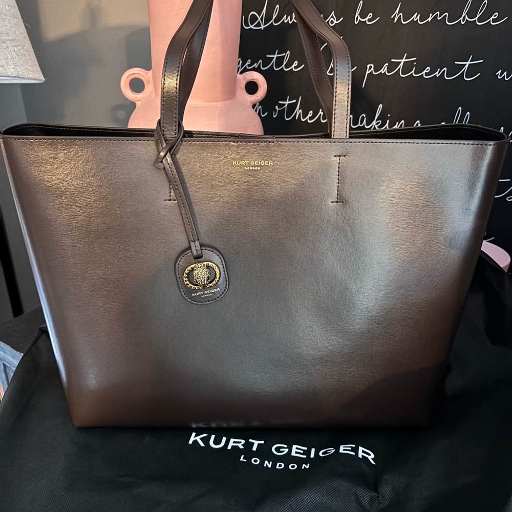 Kurt Geiger Dark Brown Chelsea Shopper Leather Tote Bag